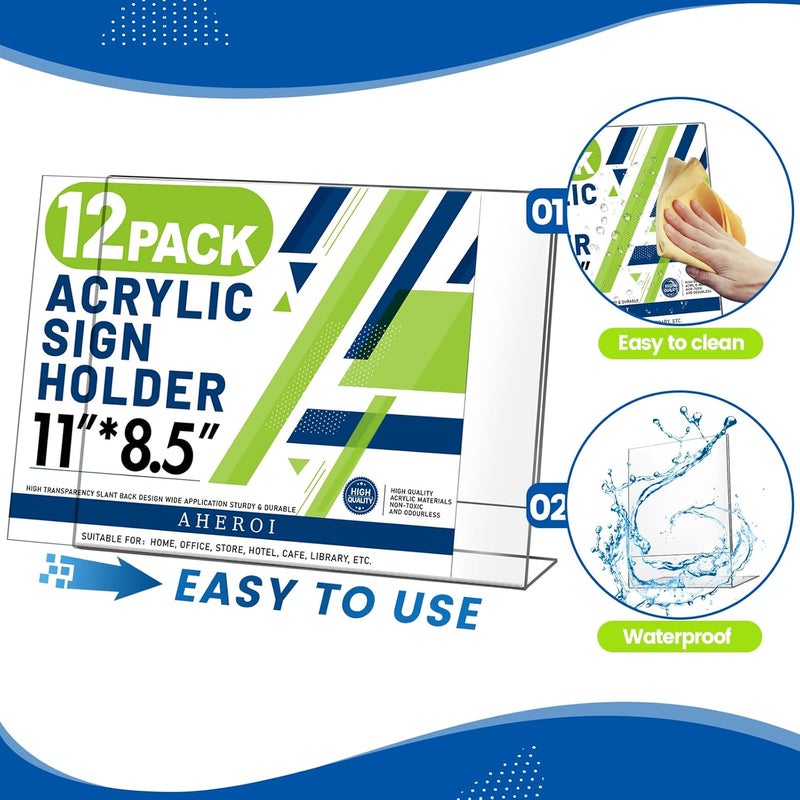 Aheroi 12 قطعة حامل لافتات أكريليك 8.5 × 11، حاملات لافتات شفافة أفقية 8.5 × 11، حامل ورق أكريليك على شكل L، حامل عرض ورق لافتات بلاستيكية لقوائم المستندات وإطارات الصور - Image 4